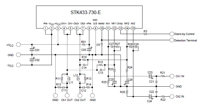 60瓦立体声功率音频放大器使用STK433-730-E