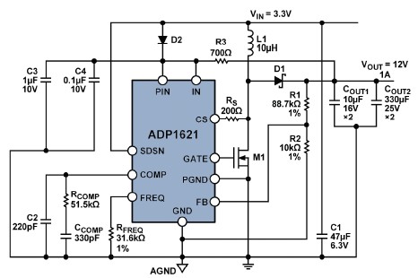 ADP1261 3 至 12 伏转换器