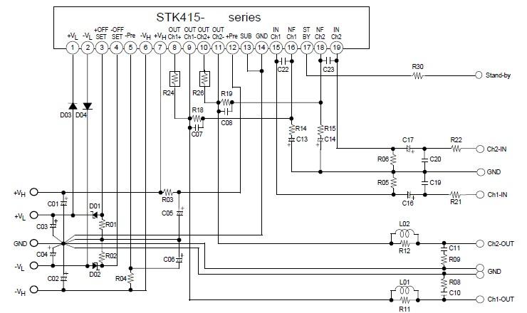 基于 STK415-090-E 的 2x50 瓦立体声放大器