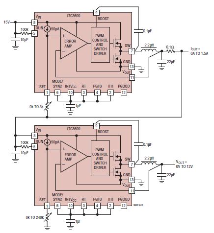 使用 LTC3600 降压稳压器的台式电源电路