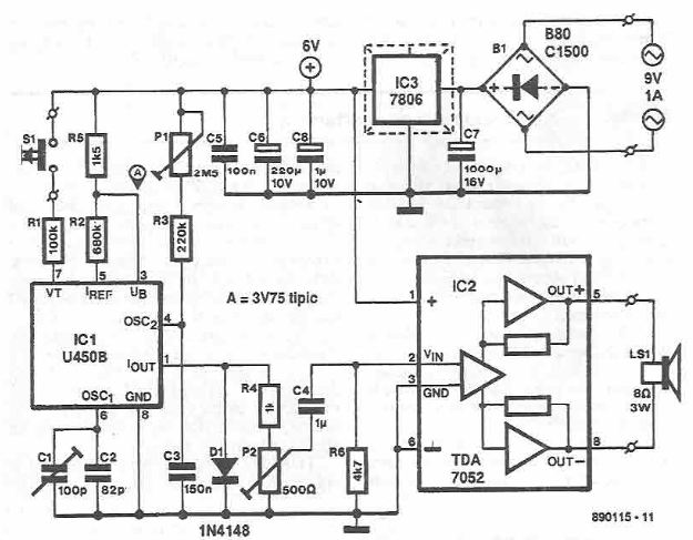 U450B电子蜂鸣器警报器电路图