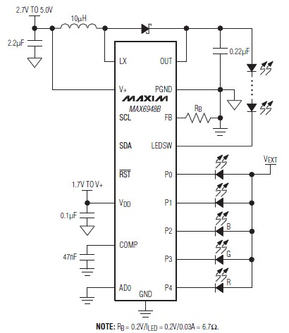 PWM LED驱动电路MAX6948B