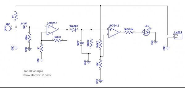 使用LM324的简单声音检测器电路
