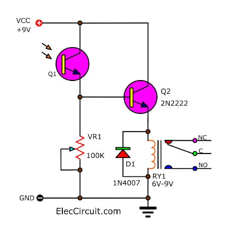 使用光电晶体管的光驱动继电器电路