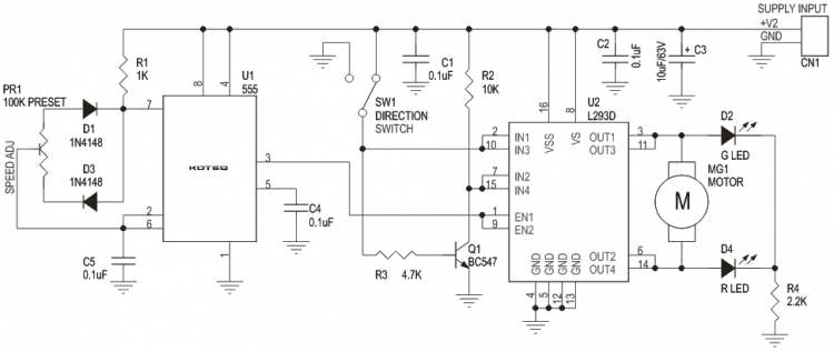 使用 L293D 的直流电机速度和方向控制器