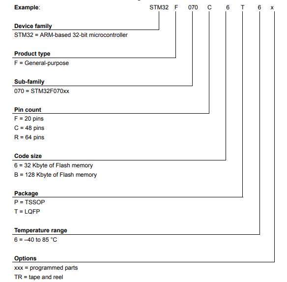 STM32F070RBT6料号解释图