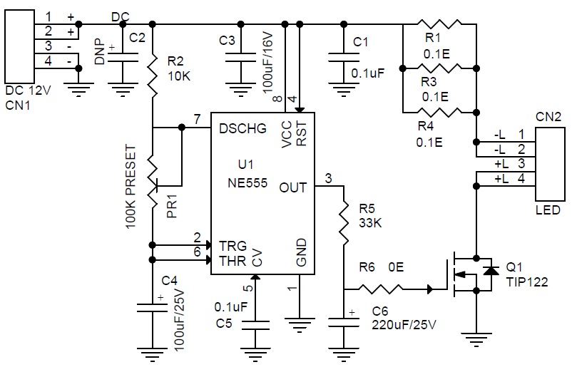 使用 555 的 LED 渐变效果/LED 频闪