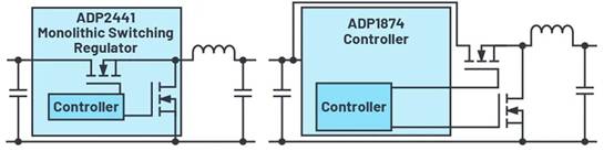 开关稳压器是采用单片结构还是通过控制器构建？