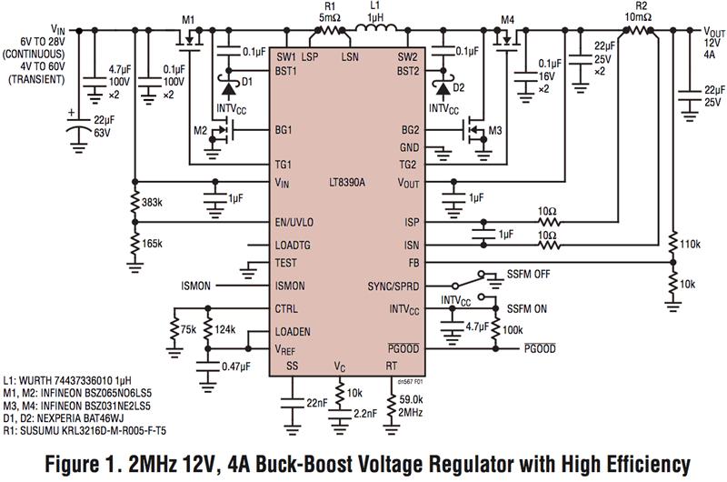 60V 2MHz 降压-升压控制器以高效率和低 EMI 调节高功率电压和电流