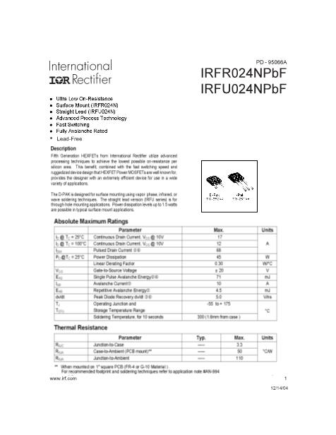 IRFU024NPBF_824数据手册封面