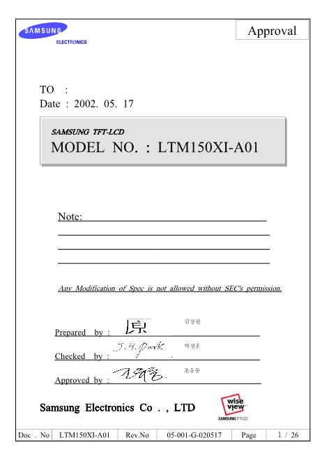 LTM150XI-A01_901数据手册封面