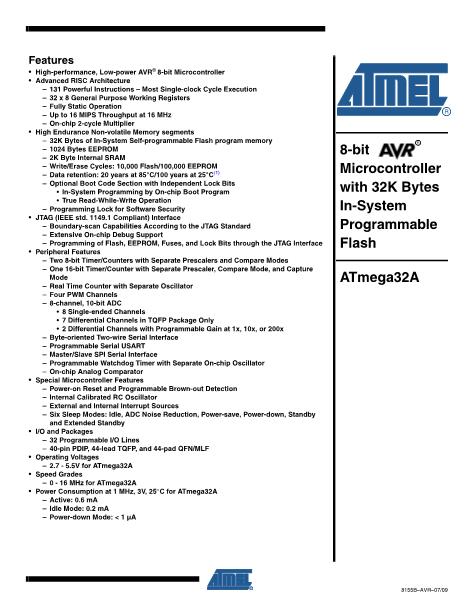 ATMEGA32A数据手册封面