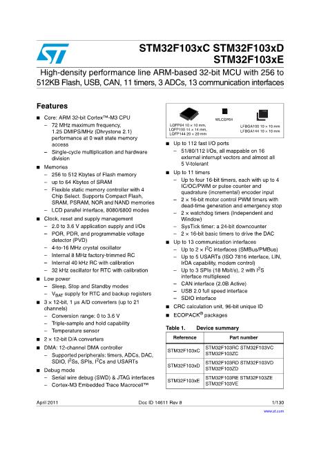 STM32F103RCT6数据手册封面