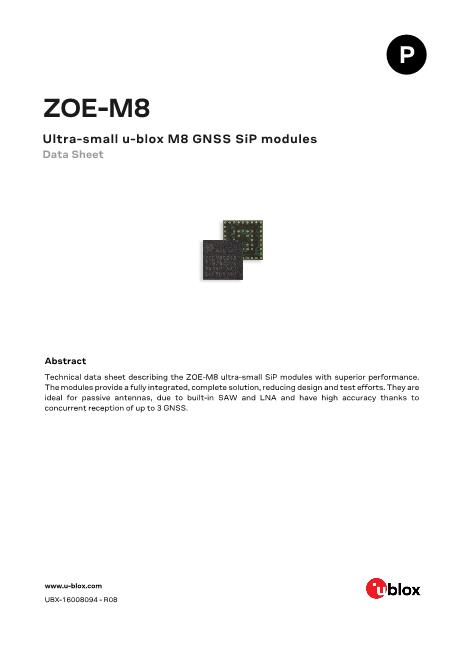 ZOE-M8Q-0-10数据手册封面