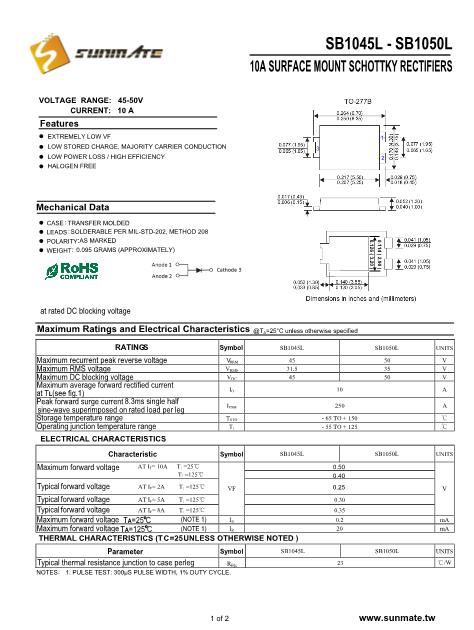 SB1045L數(shù)據(jù)手冊封面