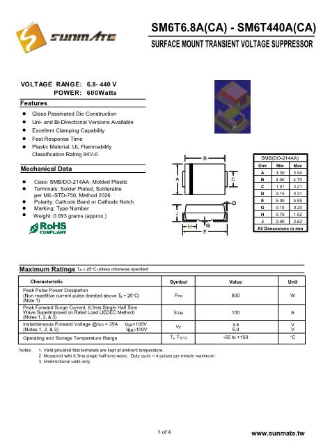 SM6T22CA數(shù)據(jù)手冊封面
