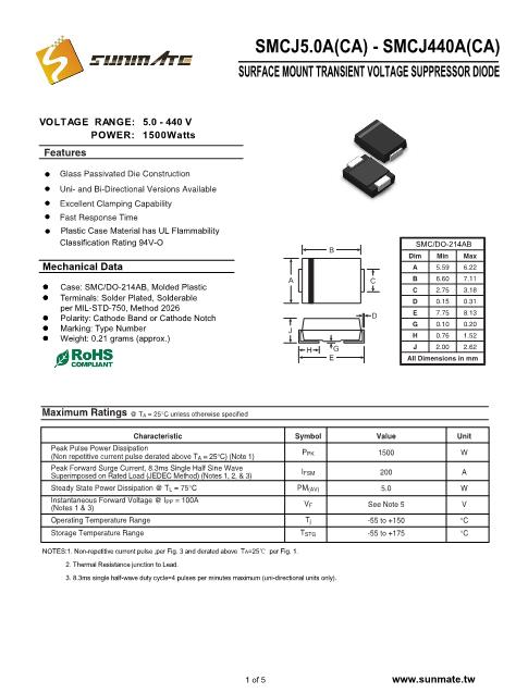 SMCJ220A數(shù)據(jù)手冊封面