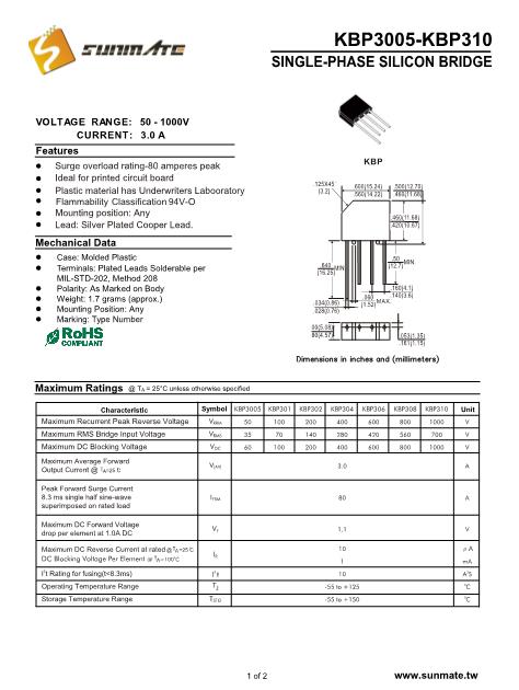 KBP306數(shù)據(jù)手冊(cè)封面