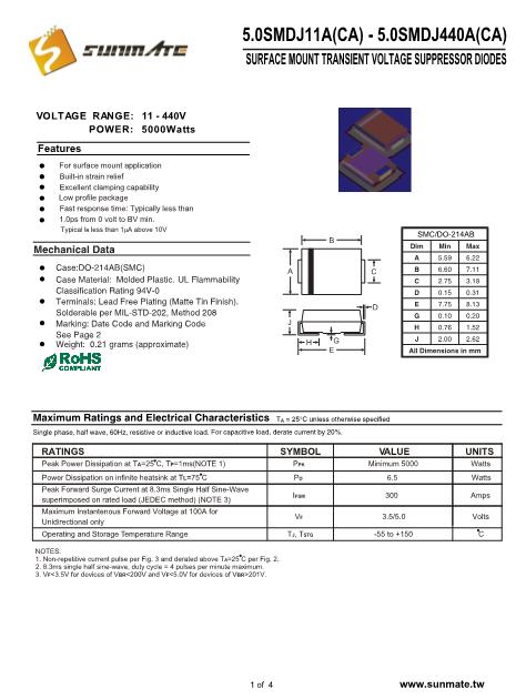 5.0SMDJ70CA數(shù)據(jù)手冊封面