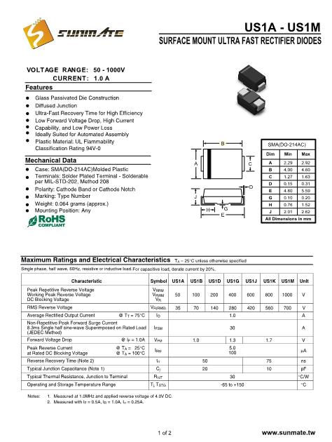 US1J數(shù)據(jù)手冊(cè)封面