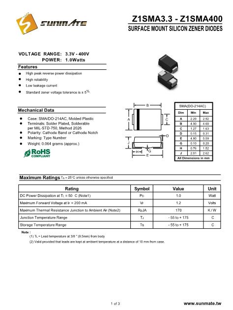 Z1SMA6V8數(shù)據(jù)手冊封面