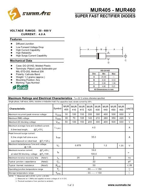 MUR460數(shù)據(jù)手冊(cè)封面