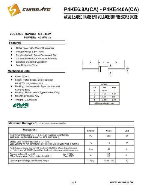 P4KE440CA數(shù)據(jù)手冊封面