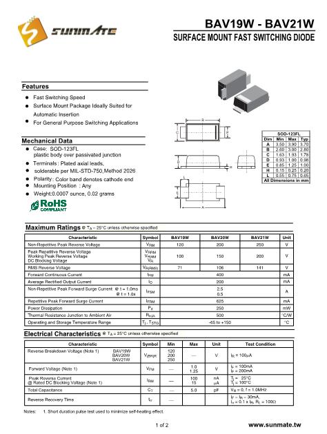 BAV19W數(shù)據(jù)手冊(cè)封面