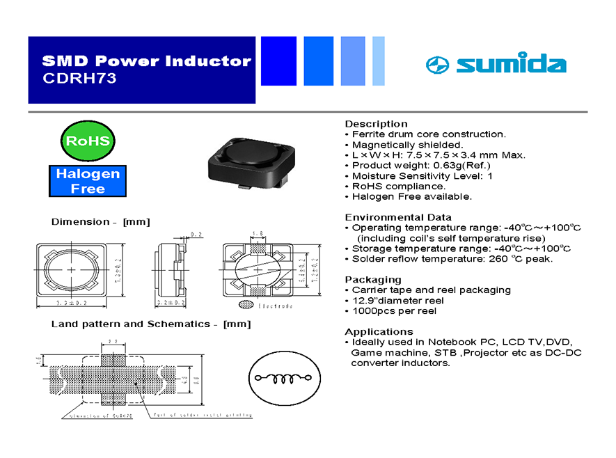 Sumida（胜美达）电感 CDRH73NP-220MC-B_功率电感_维库电子市场网