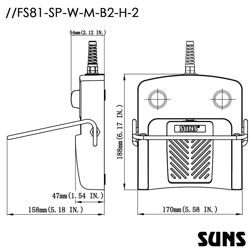 SUNS美国三实 带有两按钮功能脚踏开关FS81-SP-W-M-B2-H-2医疗脚踏开关 IPx8防水脚踏开关