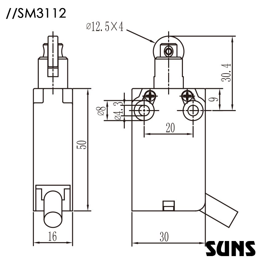 SUNS美国三实户外行程开关SM3112安全限位开关 防水限位开关 尺寸图