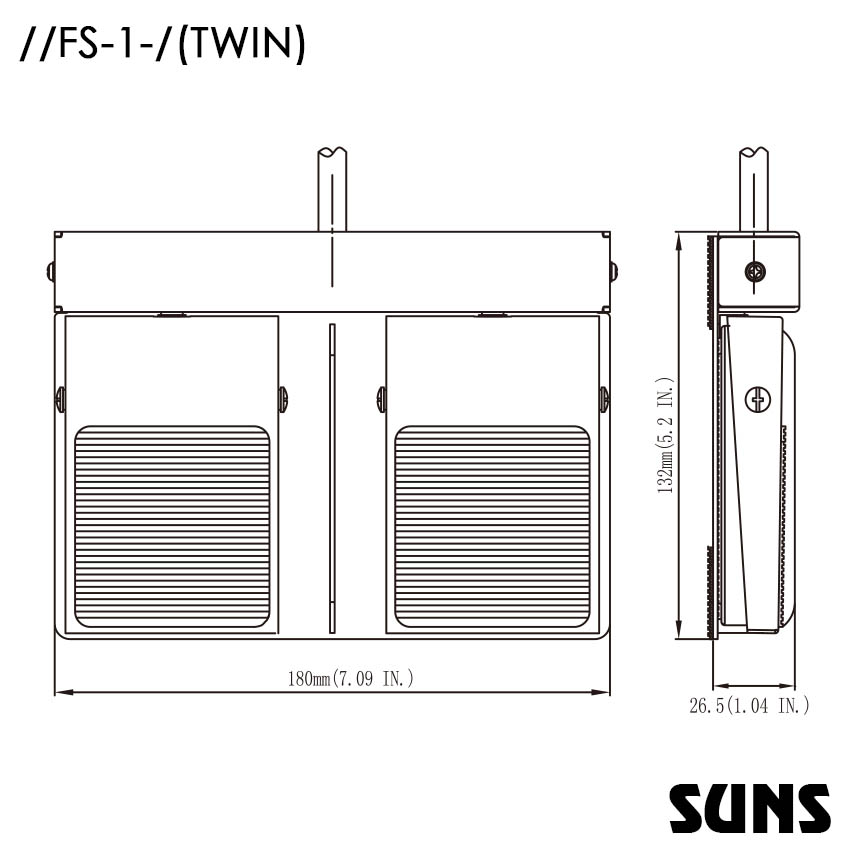 SUNS美国三实FS-1-15(Twin)轻便型金属外壳脚踏开关 尺寸图