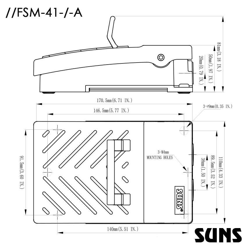 SUNS美国三实防误触碰装置脚踏开关FSM-41-A工业脚踏开关