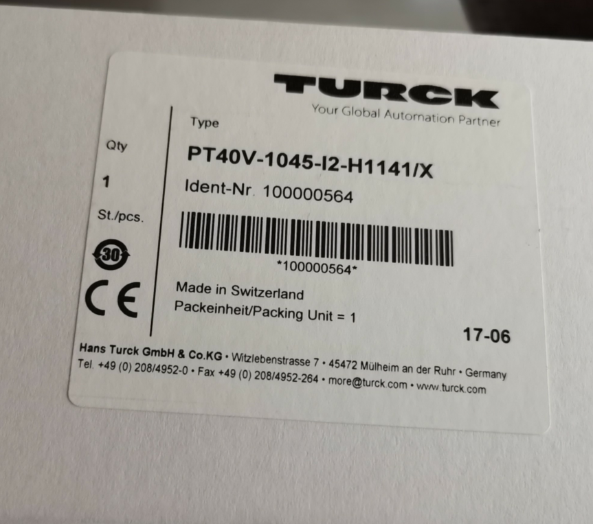 TURCK图尔克压力传感器PT40V-1045-I2-H1141/X 100000564   -0.1-4.0MPA