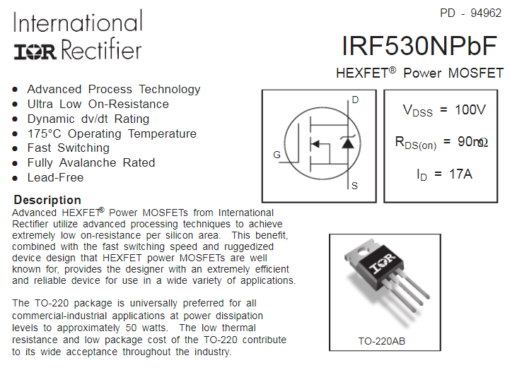 IRF530NPBF MOSFET场效应管现货商