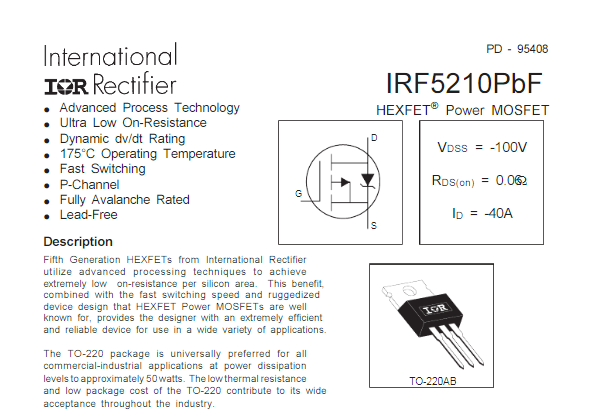 IRF5210PBF MOSFET场效应管现货商