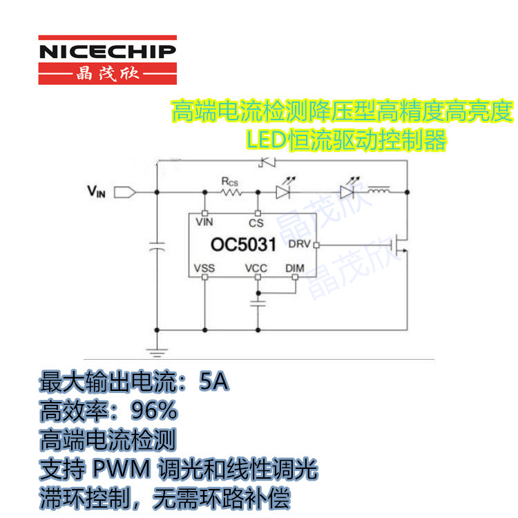 OC5031 高端电流检测降压LED 恒流驱动器