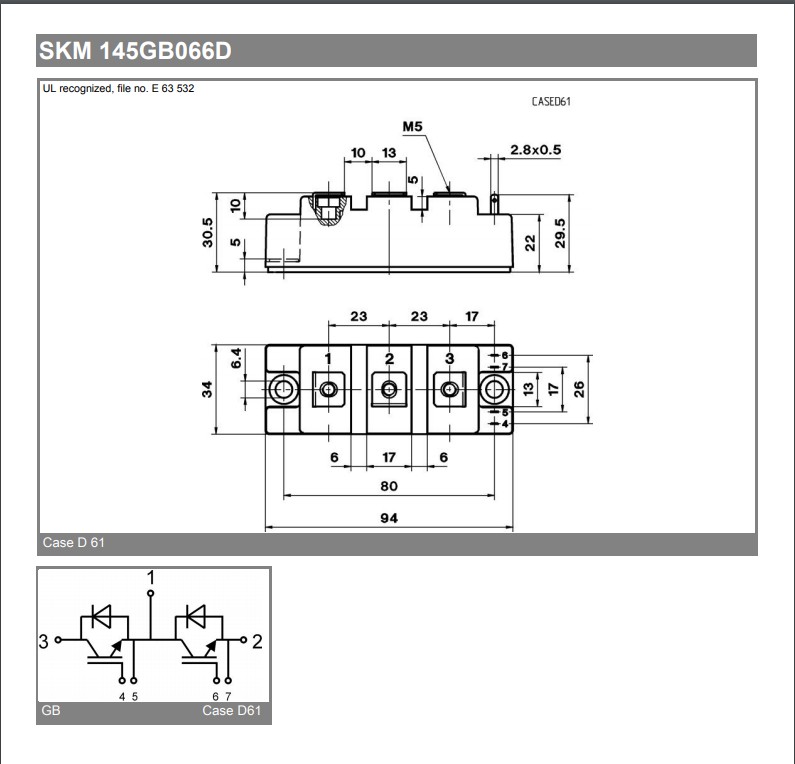 SKM145GB066D IGBT模块 西门康半导体