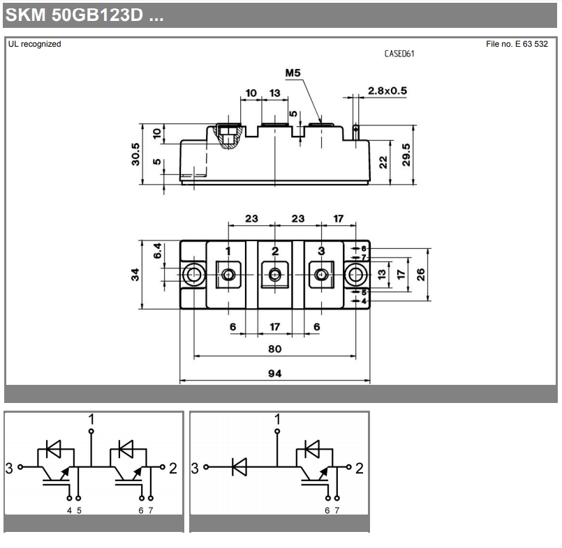 SKM50GAL123D 晶体管IGBT模块 西门康