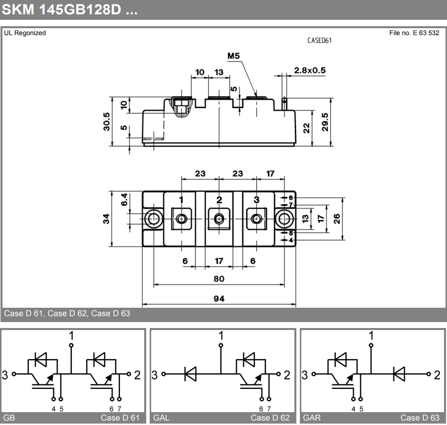 SKM145GAR128D IGBT模块 西门康 可控硅直流