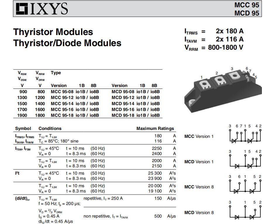 供应MCC95-18io1B艾赛斯可控硅模块