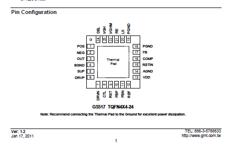 供应TFT-LCD集成电源解决方案G5517R51U