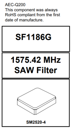 供应RFMi/Murata声表滤波器SAW RF/IF Filters SF1186G GPS 信号调节