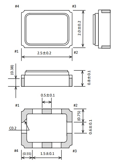 TG-5006CG-17H 16.369000 MHz  2520温补晶振外部尺寸规格