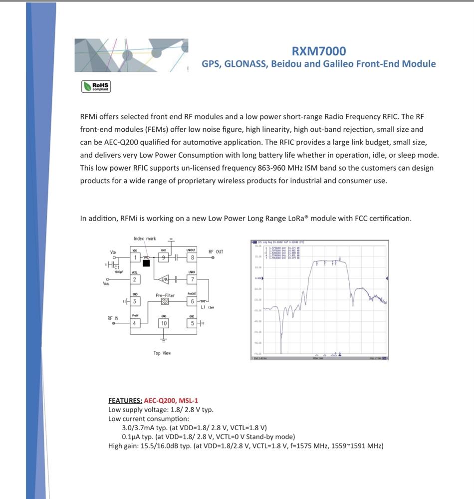 现货供应RFMi/Murata GPS, GLONASS, Beidou and Galileo 前端模块Front-End Module