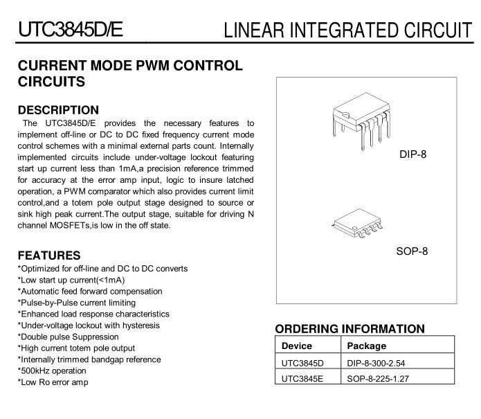 供应UTC3845E-电流型PWM控制电路