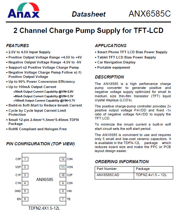 供应ANX6585CAD-2通道电荷泵供