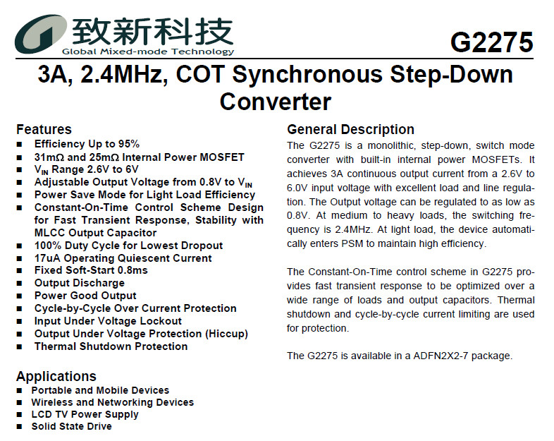 供应G2275M51U-GMT致新台湾进口原装芯片