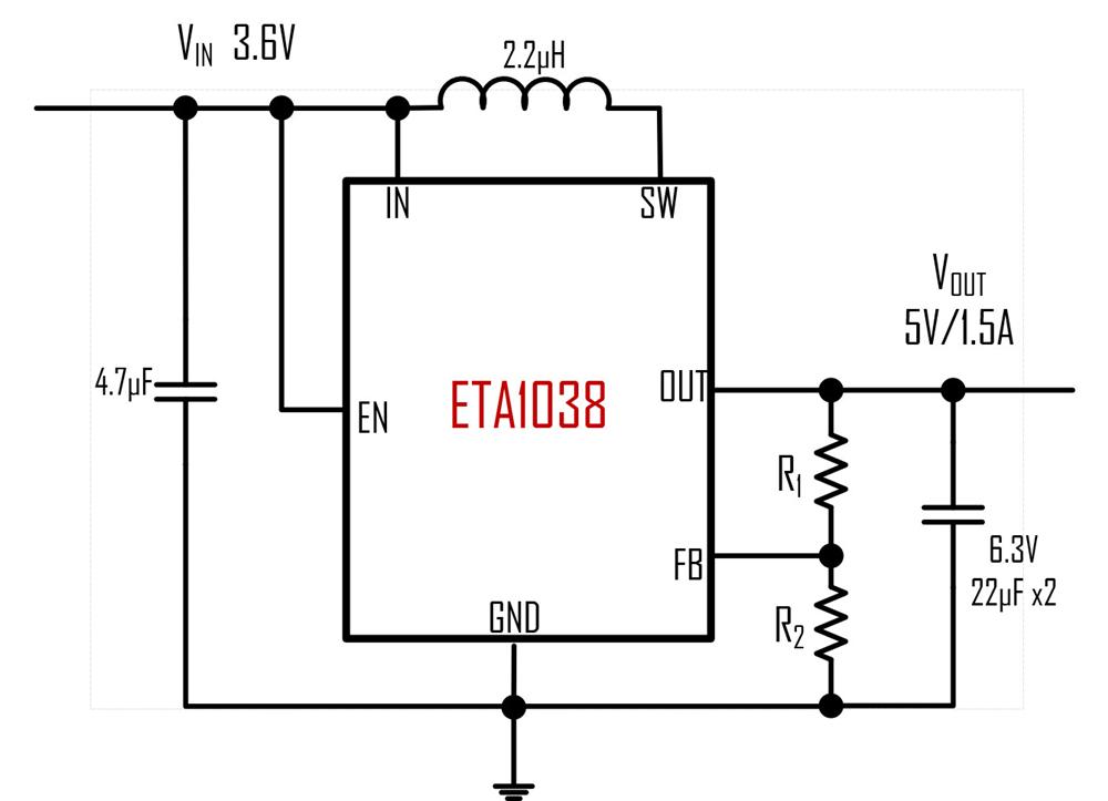 供应ETA1038S2G-5V/1.5A输出同步升压