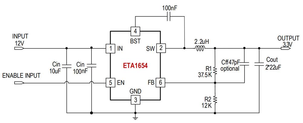 供应ETA1654FSG-18V 4A高效同步降压变换器